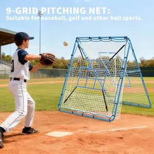 2-in-1 Baseball Pitching Rebounder Net 5x4 FT with 9-Hole Design and Adjustable Angles for Baseball and Softball Training