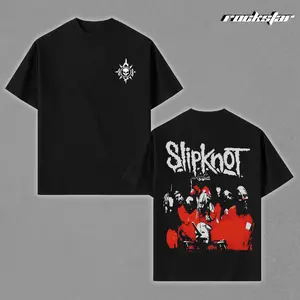 Slipknot Distressed Logo T-Shirt Black Oversized - Premium Heavyweight Soft Cotton Graphic Tee with Nonagram Skull Front and Red Horror Portrait Back Print, Vintage Metal Concert Style, Ideal Gift for Slipknot Fans Men Women