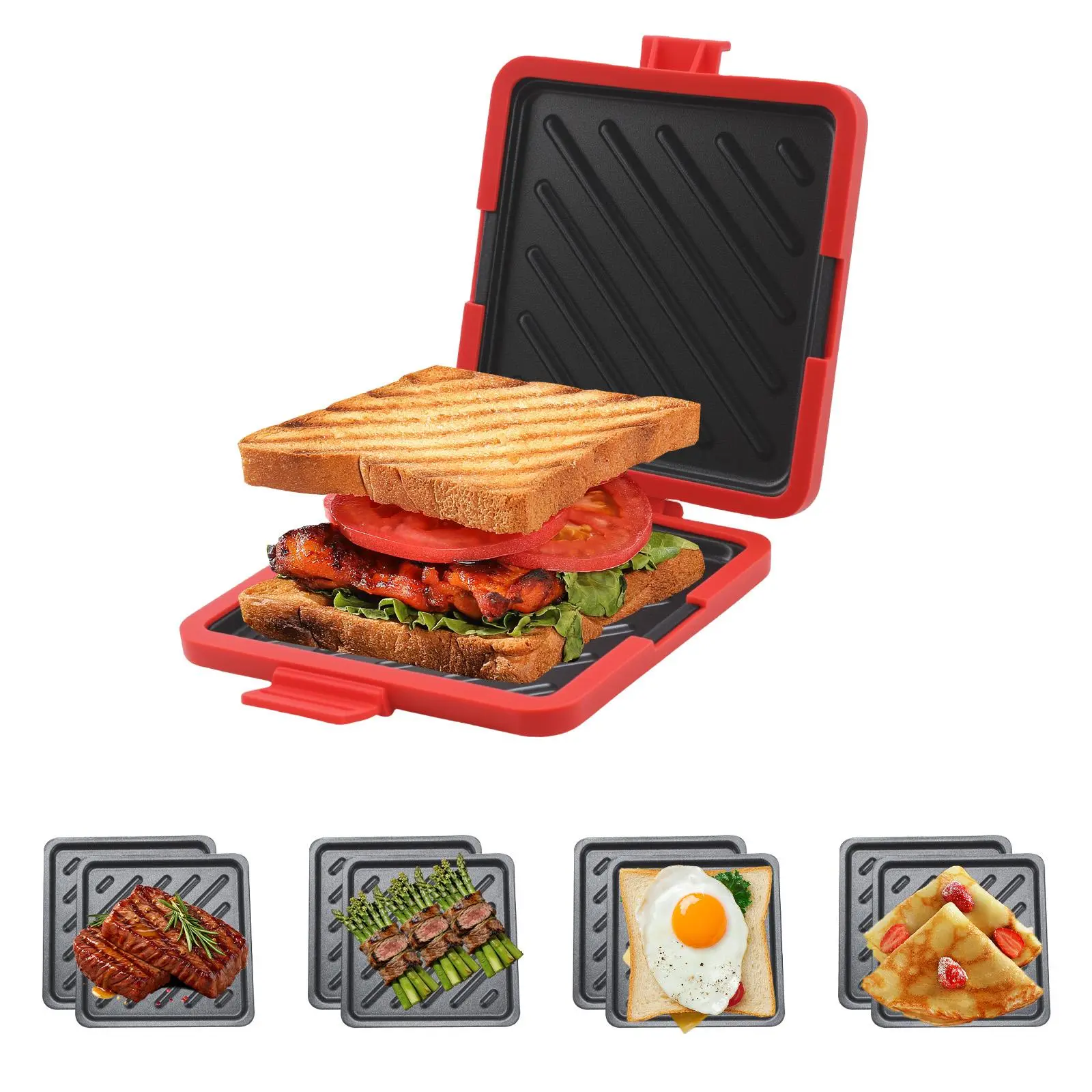 Nonstick Panini Grill Pan - Compact 2026 Microwave Sandwich Maker, Quick-Cooking for Sandwiches & Crispy Bacon, Dishwasher-Safe, Suitable for Home Kitchens, Office, RVs & Busy Mornings
