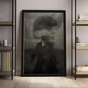 Peaky Blinders Tommy Shelby "Lies Travel Faster Than The Truth" Canvas Wall Art, Retro Gangster Print for Man Cave Home Office, Framed/Unframed Option