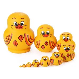 Surprise Gift Set! 10 Layer Duck Nesting Dolls, Wooden Russian Dolls, Cute Animal Figurines for Kids Friends Gifts
