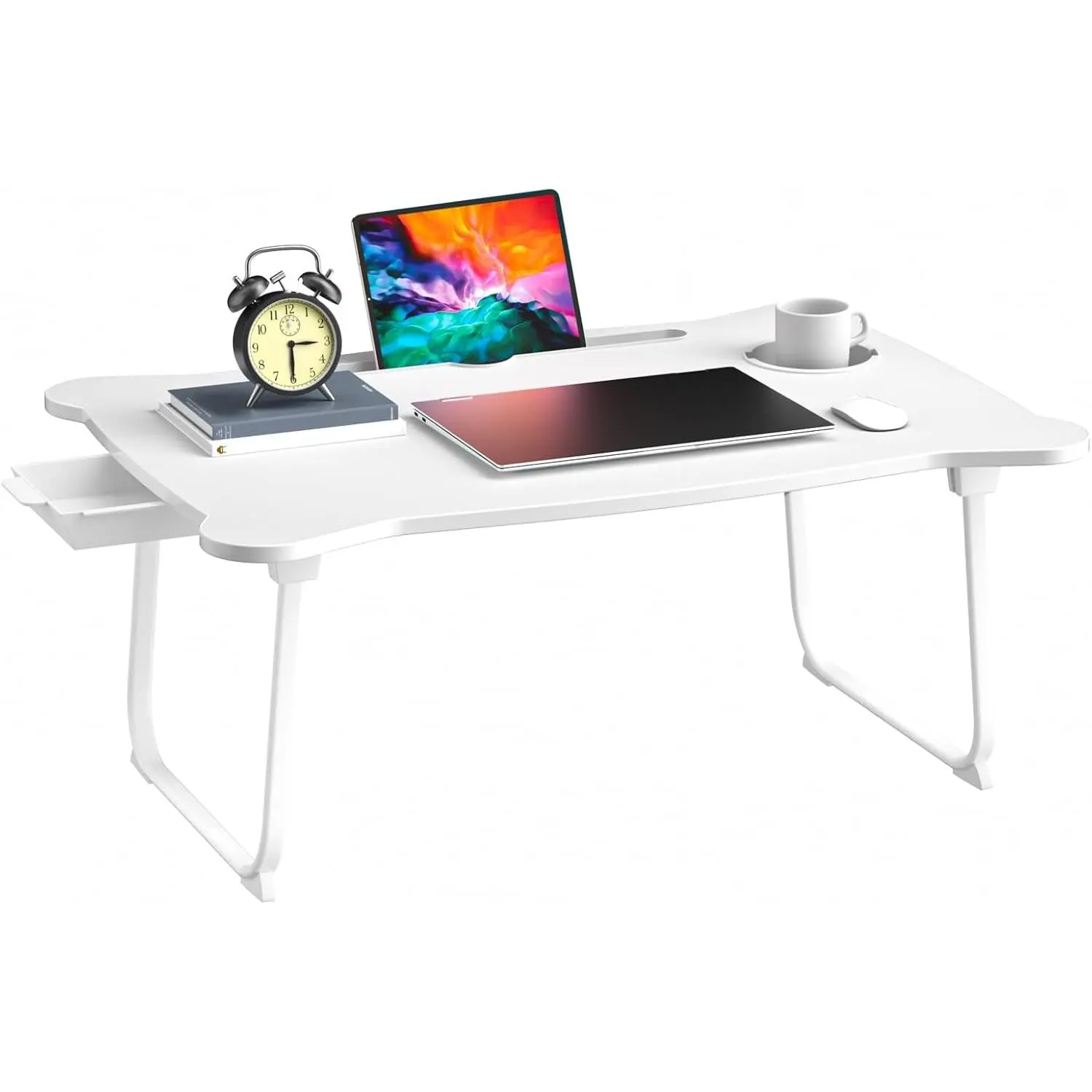 Foldable Laptop Bed Tray Table – Adjustable Lap Desk with Cup Holder, Storage Drawer & Tablet Slot, Portable Bed & Couch Laptop Stand for Work, Study & Gaming