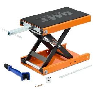 Lift  1100lb Scissor Jack With Wide Deck T Handle 3/8" Socket Center Stand Chain Brush Crank Hoist For Atv Dirt Bike Cruiser Orange