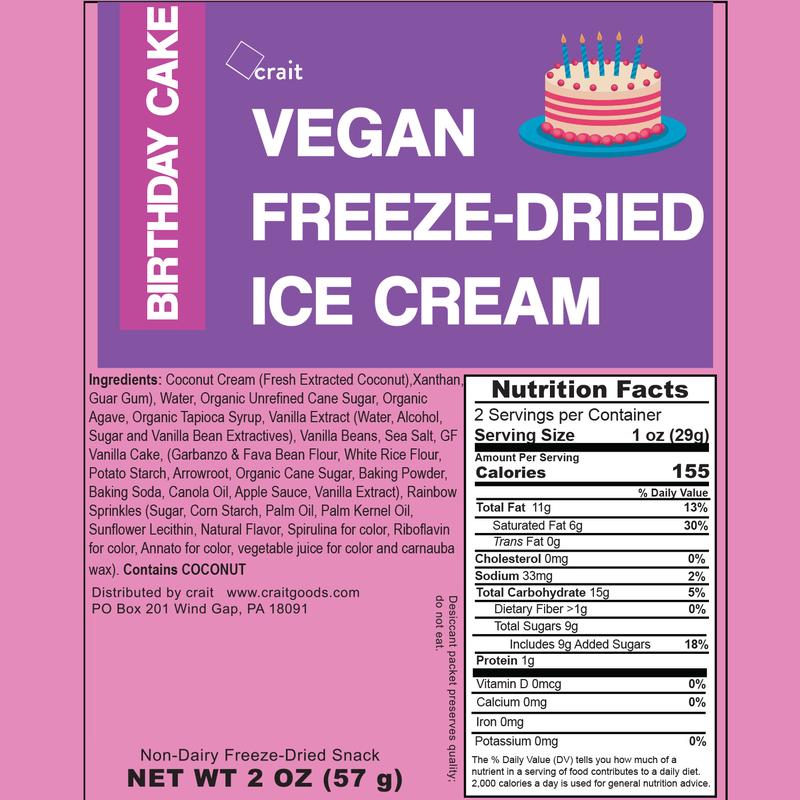 crait Vegan Freeze-Dried Ice Cream Dairy-Free Freeze Dried Ice Cream 2 Ounce (Birthday Cake)