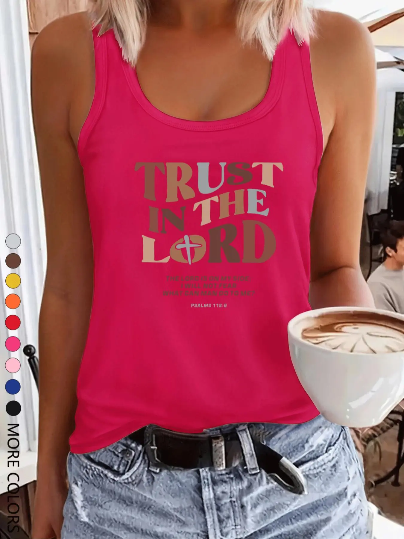 Women's Letter & Cross Print Round Neck Tank Top, Casual Sleeveless Top for Daily Wear, Ladies Clothes for All Seasons, Socks
