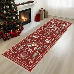 A luxurious Christmas-themed runner rug, hallway carpet, lightweight and easy-to-clean foldable mat, washable and low-maintenance home decor carpet suitable for hallways, passageways, staircases, bedrooms, and more, Home Decorative Rug
