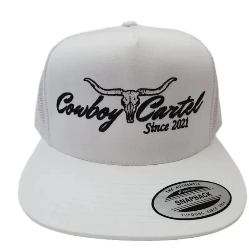 Cowboy Cartel Flat Bill Trucker Mesh Snapback Cap Hat White