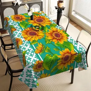1Pc retro yellow green white, sunflower pattern, rectangular table cloth, family kitchen living room dining table cloth, party tablecloth, kitchen accessories, room & outdoor decoration tablecloth, friends house warming fashion tablecloth