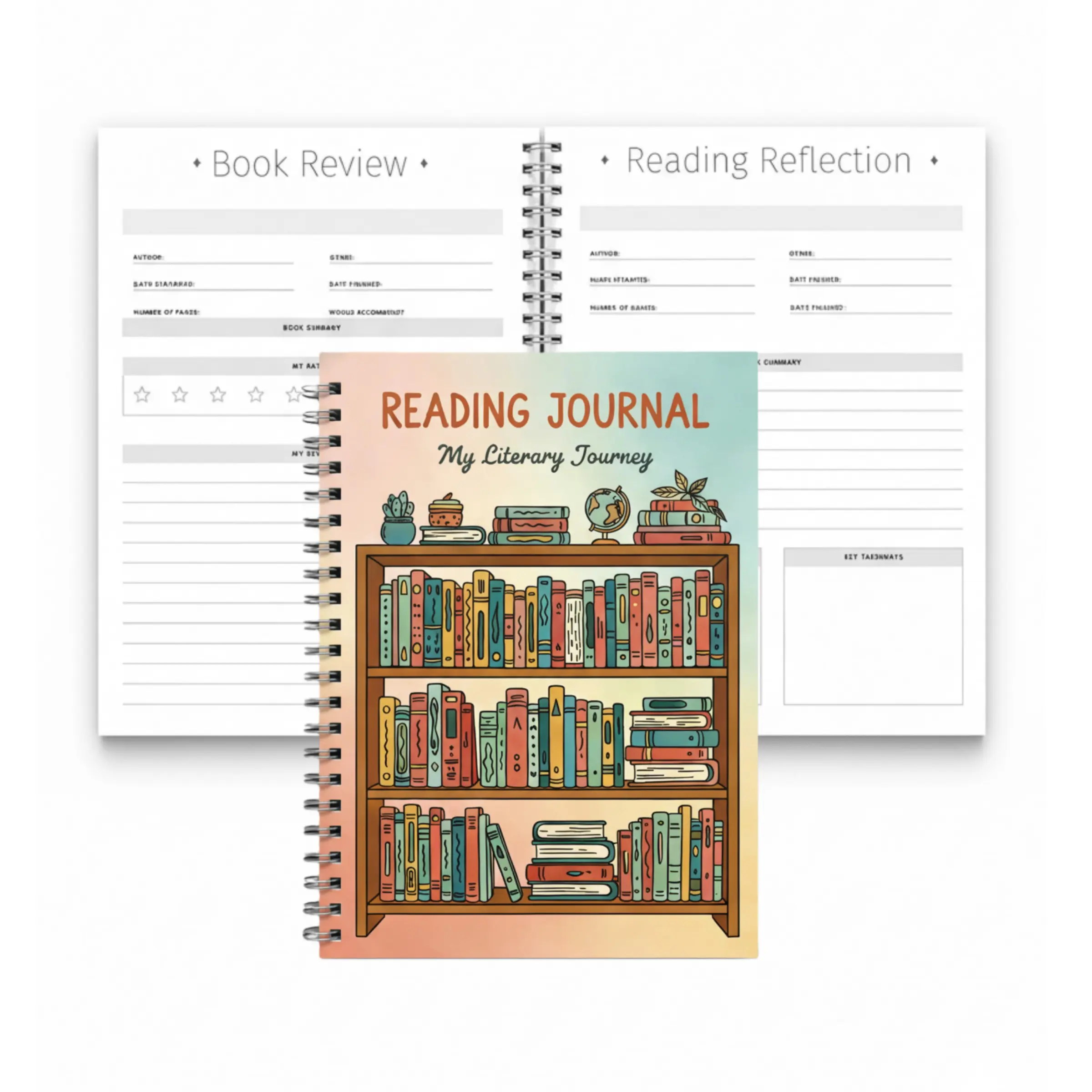 Reading Journal, Spiral Notebook Journal, the perfect journal for readers, track up to 50 books and write your own reviews, great gift for readers, Spiral Bound Notebook, Spiral Coil Notebook