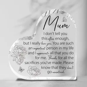 Heart Shaped Acrylic Plaque, 1 Count Creative Letter Pattern Centrepiece Decoration, Gift for Mom, Birthday Gift, Home Decor, Acrylic Desktop Decoration