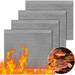 Non-Stick BBQ Grill Mesh Mat Set, 4Pcs Reusable Teflon Grilling Accessories Net Mesh Baking Sheet for Outdoor Grilling Cooking Baking Barbecue, 15.7" x13"