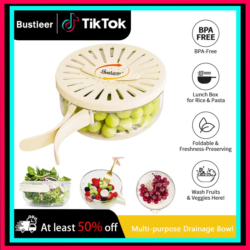Bustieer Multifunctional Drainer Colander Basket Salad Bowl Folding Handle Berry Basket for Rinsing and Filtering Impurities Plastic Refrigerator Cris