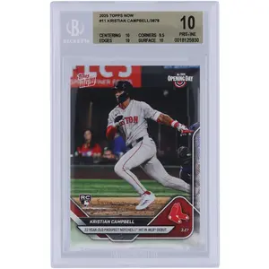 Kristian Campbell Boston Red Sox 2025 Topps Now 22 Year Old Prospect Notches 1st Hit in MLB Debut #11 BGS Authenticated 10 Rookie Card - 10,9.5,10,10 Subgrades