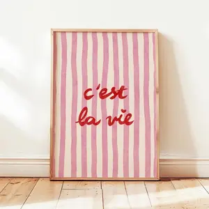 C'est La Vie Print, French Quote Poster, Retro Stripes Illustration, Vintage French Vibes Wall Art, Typography Decor