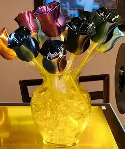 3D Printed Multicolor Roses with Silver Stem