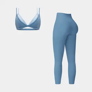 MFVIM women’s color-block faux two-piece bra and high-waisted slim solid-color pants set—indoor/outdoor yoga workout outfit and running fitness set