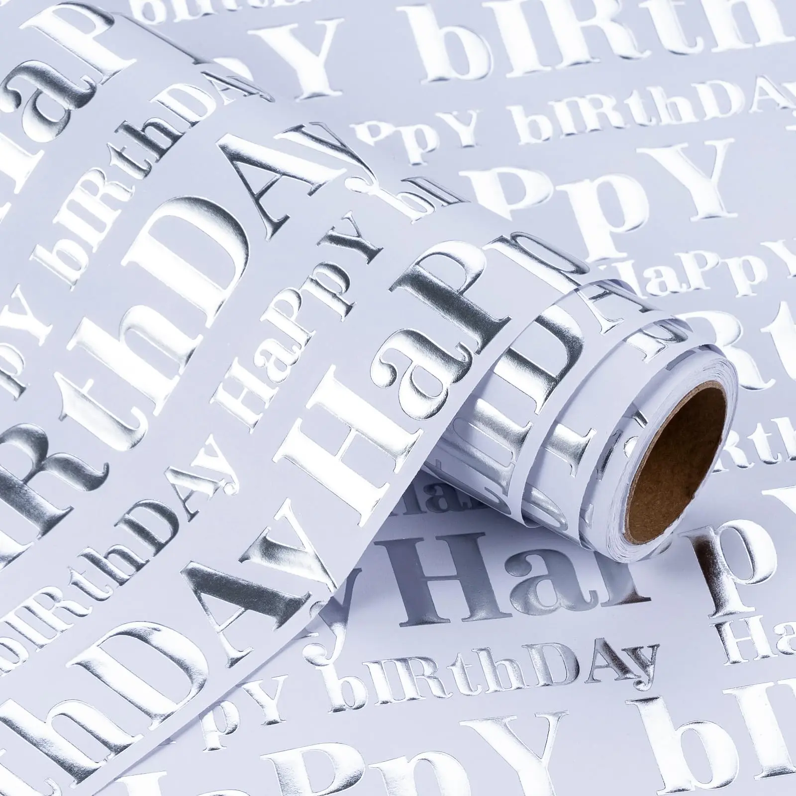 3d Birthday Wrapping Paper Roll - Mini 17 Inch X 16.5 Feet And White Happy Lettering Design With Embossed For Holiday  Party Celebration