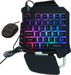 One‑Handed Gaming Keyboard, 35-Key USB Wired Portable Mechanical Gaming Keypad with LED Backlight, Plug and Play,With Mouse