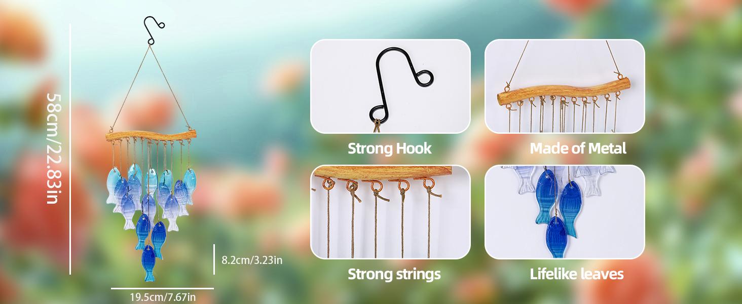 23-inch Blue Glass Ocean Wind Chime — Handmade Fish-Shaped Outdoor Wind Chime for Beach Parties and Wedding Decorations 23-inch Blue Glass Ocean Wind Chime — Handmade Fish-Shaped Outdoor Wind Chime for Beach Parties and Wedding Decorations