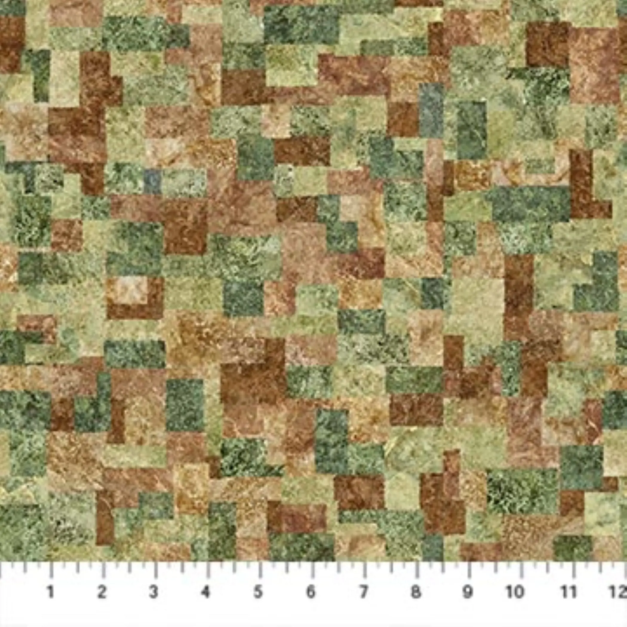 Northcott Stonehenge Squares Dark Green Multi Fabric by the Yard
