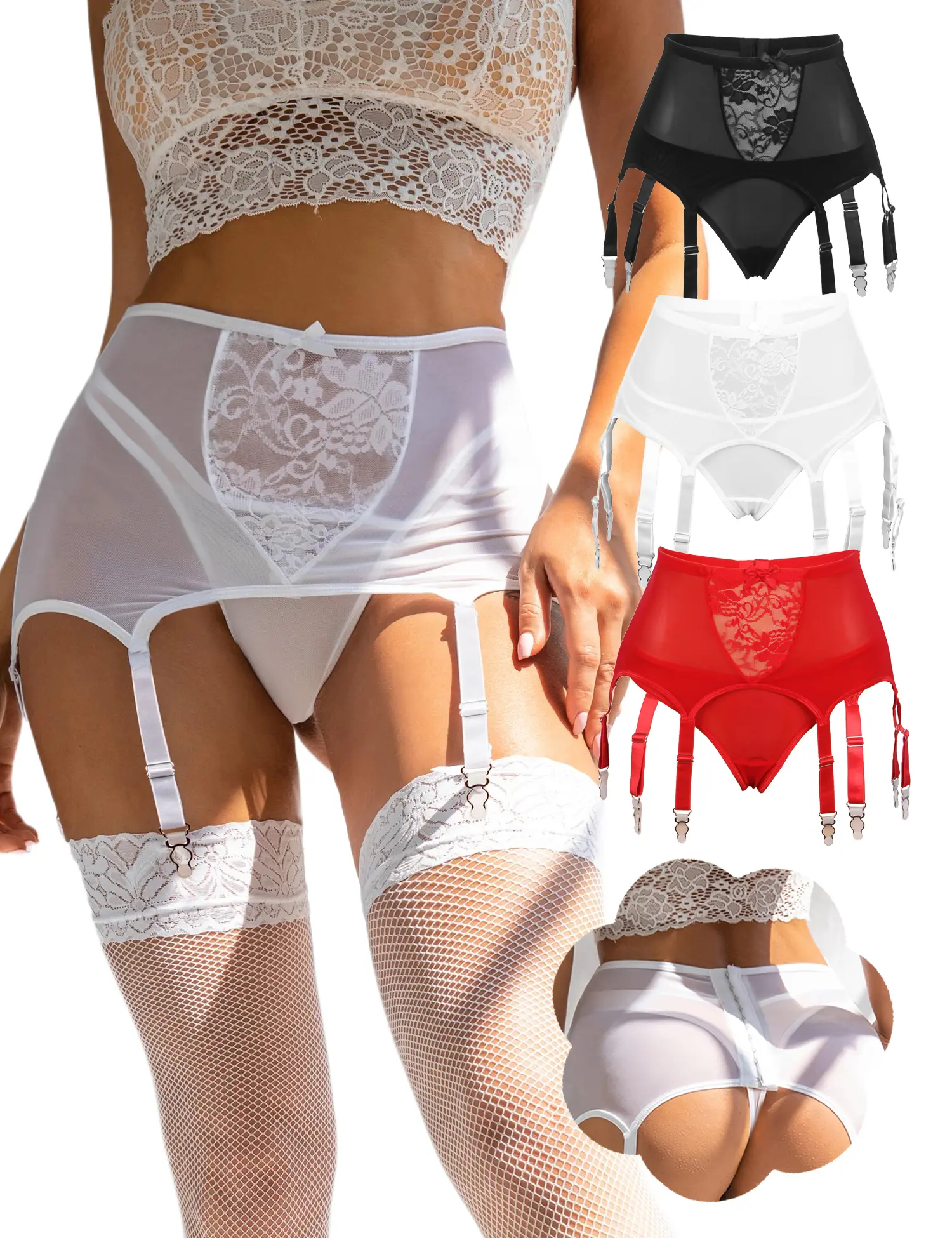chess player anal plug Sassy 6 Strap Red Lace High Waist Cincher Suspender Belt main image 1