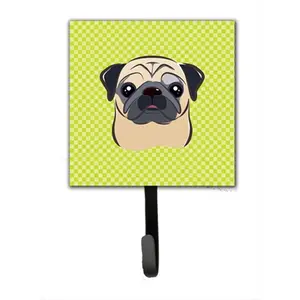 212 MAIN Checkerboard Lime Green Fawn Pug Art Wall Mount Metal Hook Hanger - 4.25 in W x 7 in H, Home Decor, Key Holder or Leash Holder