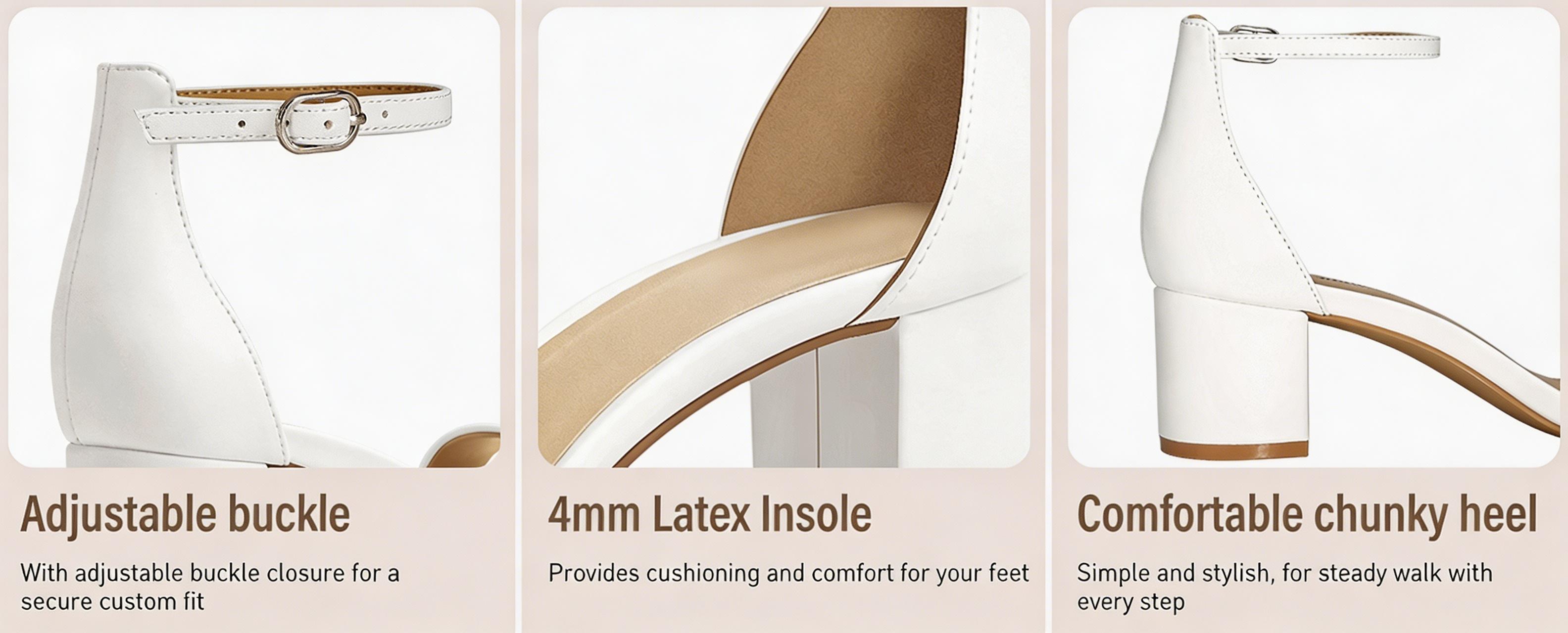 Women's Low Block Chunky Heels Sandals Comfortable Open Toe Ankle Strap Party Dress Pump Shoes Strappy Buckle Heeled Sandal with 2 Inches Tall Thick Heel Design