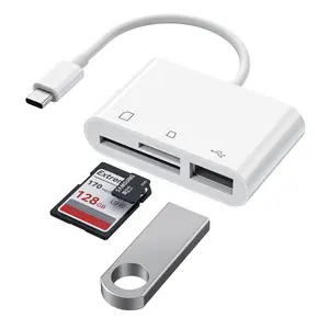 3 in 1 SD Card Reader, 1 Portable Type-C Card Reader, Multi-function Dual Line Card Reader for Home Office Digital Camera