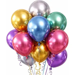 100 Pack 12" Chrome Metallic Assorted Multicolor Balloons – Balloon Arch Kit with Adhesive Dots, Curling Ribbon & Arch Stripe – Perfect for Birthday, Wedding, Shower, Holiday & Party Decorations