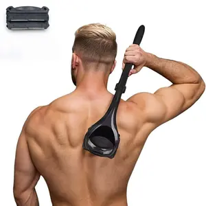 Men's Back Hair Trimmer 1 Handle + 2 Blades, Long Foldable Dual Blade Razor, Manual Back Hair Remover, Body Hair Clipper