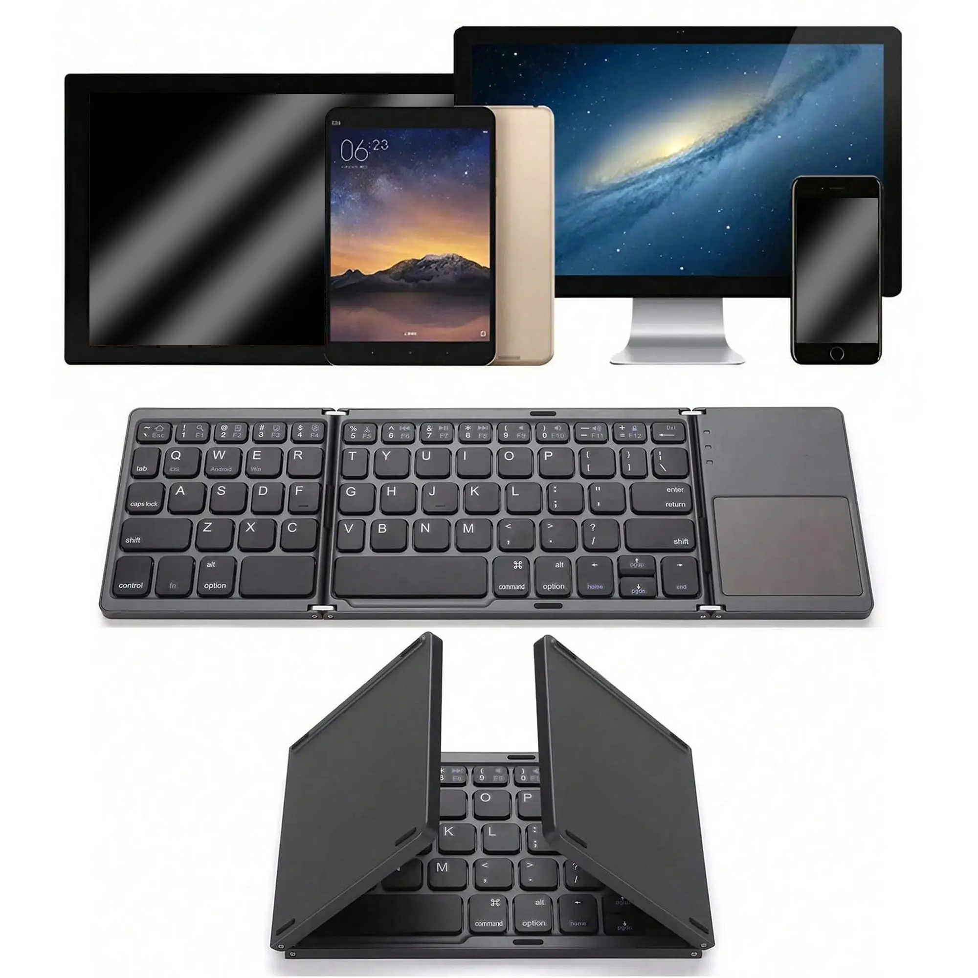 Foldable Wireless BT Keyboard, Portable Mini BT Wireless Keyboard with Touchpad, Portable Keyboard, Folding Keyboard, Rechargeable Keyboard for Androi