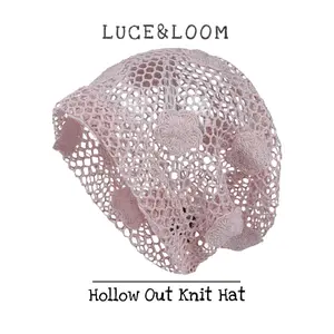 【LUCE&LOOM】Handmade Crochet Flower Beanie | Vintage Hollow Out Mesh Knit Hat | Y2K Boho Aesthetic Breathable Summer Headwear for Women | Streetwear Fashion Skullcap for Beach Festival Daily Wear
