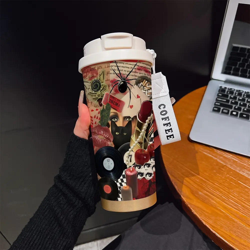 530ML Insulated Tumbler, Boho Style Abstract Pattern, Stainless Steel, Travel Mug with Straw and Strap, Ideal Gift for Holidays