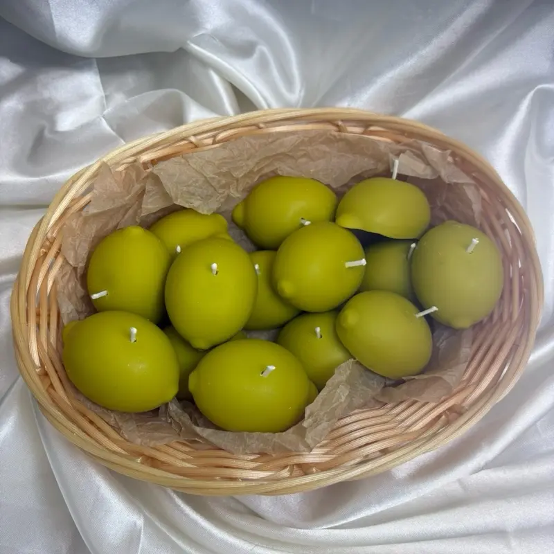 Handmade Lemon-Shaped Soy Wax Candle Basket, Decorative Fruit Candle Arrangement