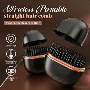 Two-piece set Cordless Mini Portable Hair Straightening Comb - 30s Fast Heating, Adjustable Temperature, Type-C Rechargeable, Anti-Scald Hair Styling Tool for Outdoor Use