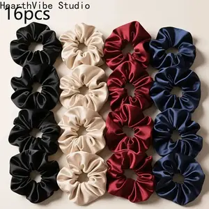 16pcs Damage-Free Hair Ties for Women Multi-Color Mix Bohemian Minimalist Style Elastic Bands for Ponytails Buns Braids Scrunchie Rose Bow Tie Up Back