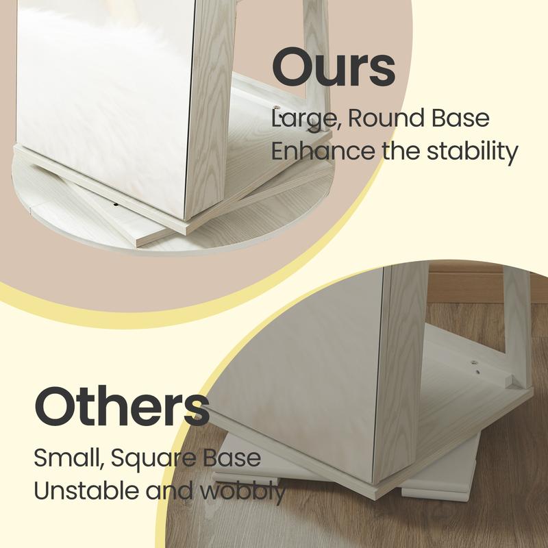 SONGMICS LEDs Lockable Jewelry Mirror Cabinet,Standing Jewelry Armoire,, Frameless Full-Length Mirror, 3 Storage Shelves Christmas Gifts Decor