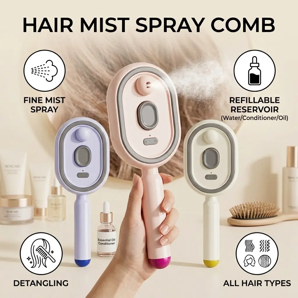[DealsForYouDays] Electric Hair Brush - Nano Mist, Red Light Therapy, Self-Cleaning Detangling Scalp Massager
