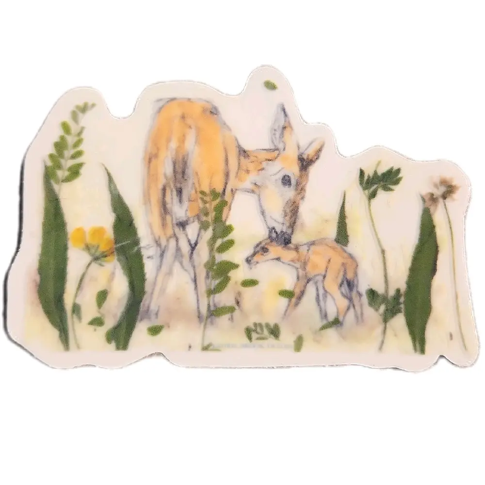 White Tailed Deer Doe and Fawn Sticker - Originally Hand Drawn - Laurel Brook Trades