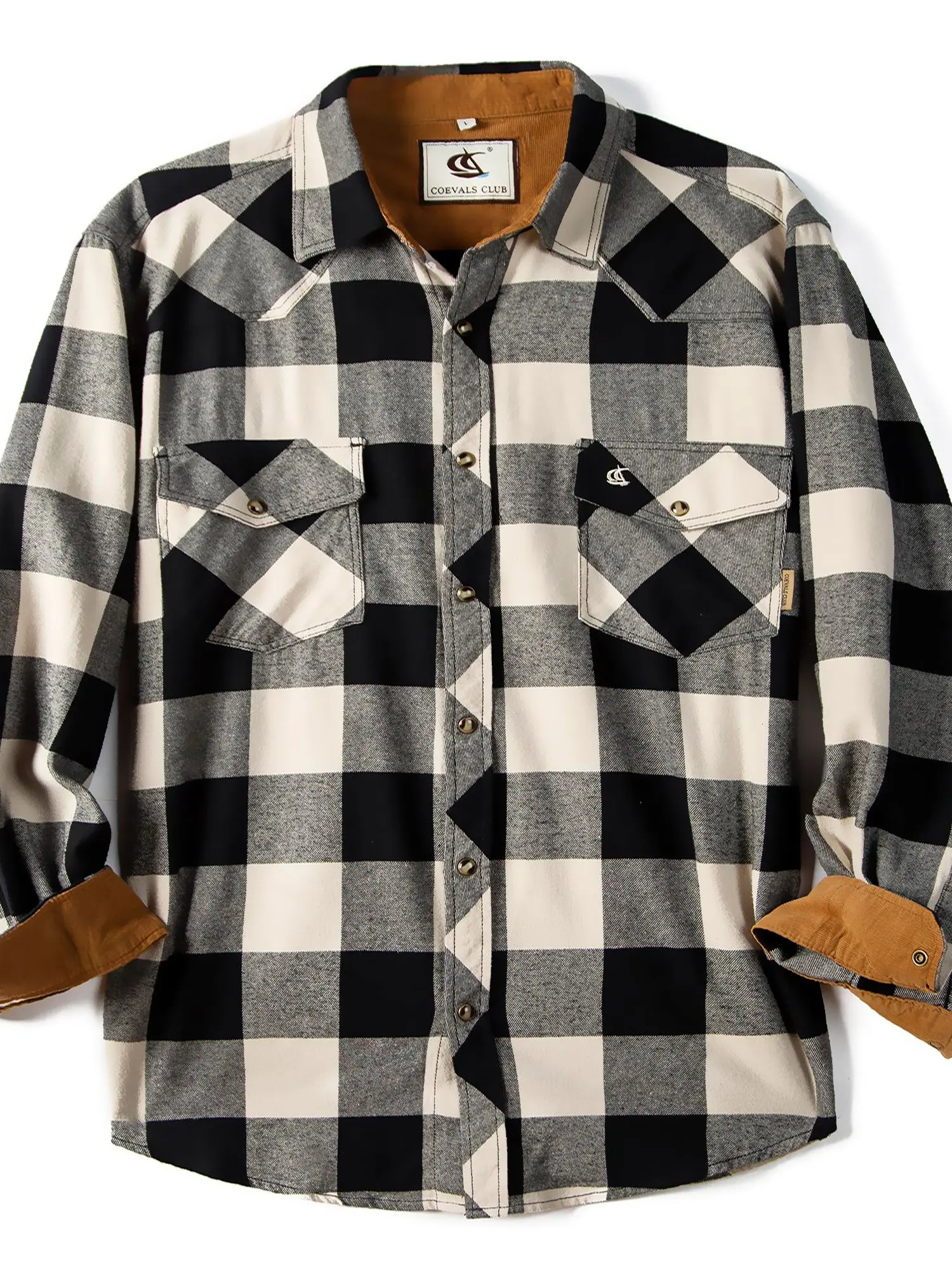 COEVALS CLUB Men's Classic Cotton Flannel Checked Shirt - Snap-Button Plaid, Corduroy-Lined, Long-Sleeve Western Cowboy Top with Pockets for Christmas Party, Thanksgiving Outdoor Casual Work, Buffalo Plaid, Holiday, Outdoor Wear, Convenient And Practical