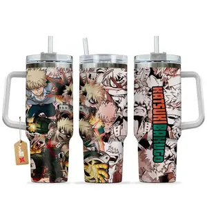 My Hero Academia Katsuki Bakugo 40oz Tumbler With Handle – Stainless Steel Anime Travel Mug, Explosion Quirk Design, UA High School Inspired Cup, Vacuum Insulated Iced Coffee Tumbler, Otaku Gift f