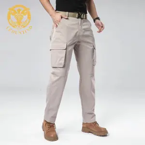 LEDUNTINO Men's Durable Multi-Pocket Straight Work Pants Casual Outdoor Style Dalmatian Grey Classic Sports Trousers