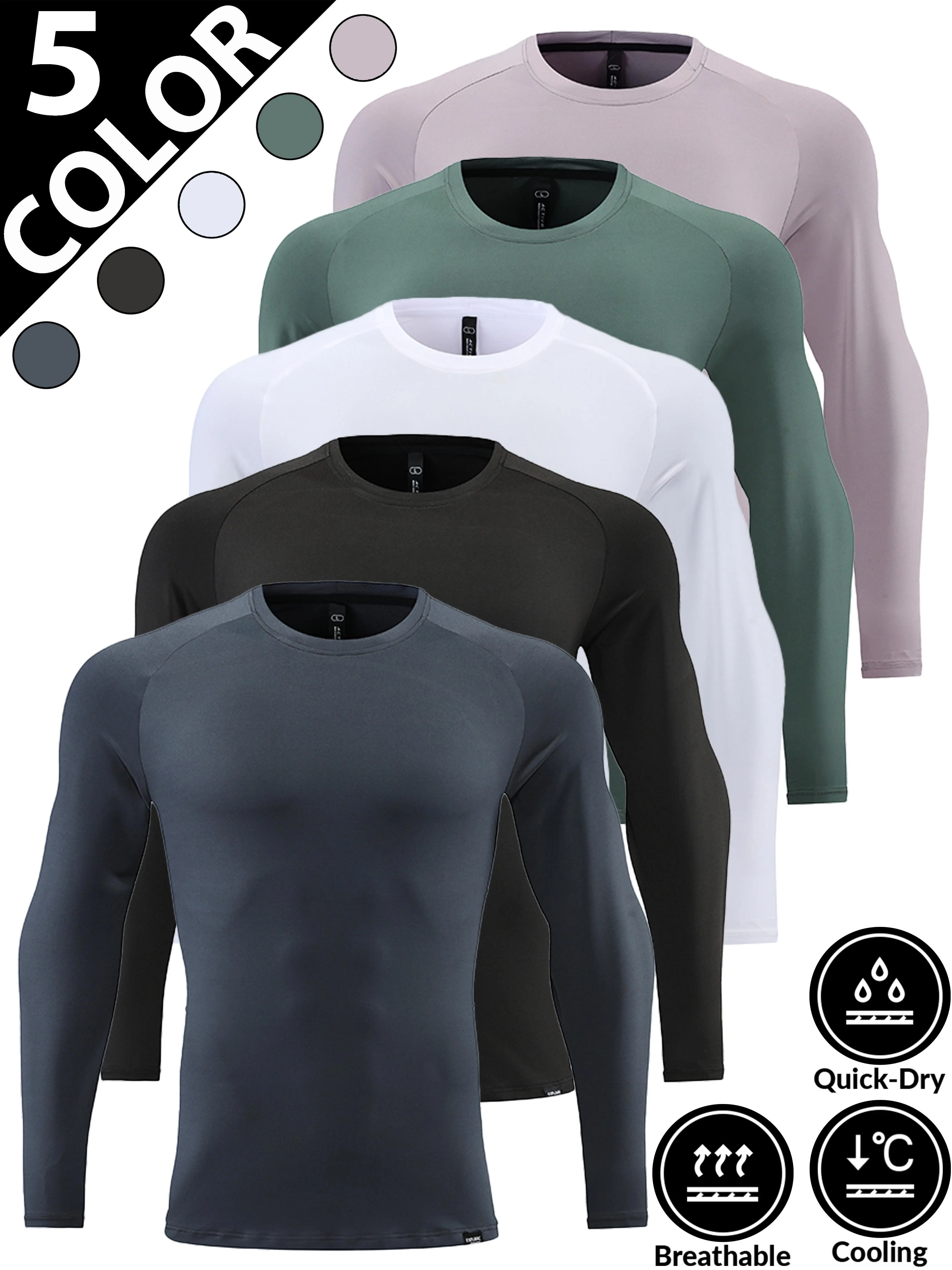 2026 Men’s Plain Crew Neck Fitness Long Sleeve T-Shirt, Slim Elastic Quick Dry Athletic Top, Breathable Sweat Running Sport Tee, Minimalist Casual Long Sleeve Shirt for Gym Training, Jogging and Daily Spring Autumn Wear