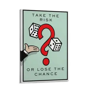 Vintage Cartoon Monopoly-Style Dice & Question Mark Decor Poster, Home Office Game Room Wall Art for Entrepreneurs - Playful Powerful Home Decor Print
