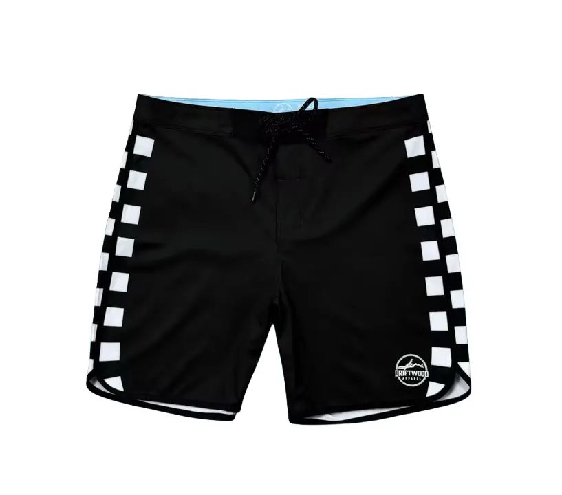 Driftwood Apparel Breaker Boardshorts - Black & White Checkered Unisex Side Pocket-Free Design with Adjustable Drawstring Lightweight Fast-Drying for Surfing Salt and Sun - Menswear - Day - Aesthetics