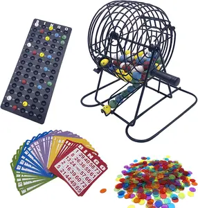 Luxury Bingo Game Set - 6inch Metal Cage, Main Game Board, 75 Colored Balls, 50 Bingo Cards, 500 Mixed Chips in 6 Colors, and 2 Bags, Suitable for Large Groups: Toys and Games