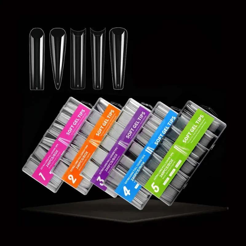 240Pcs XXL False Nails Super Long Ballerina Nails Press on Nail Full Cover Matte Gel Tips Nail Art American Capsule Fake Tips 24