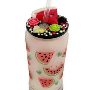 Summer watermelon frosted glass cup
