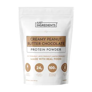 Just Ingredients Creamy Peanut Butter Protein Powder – 15-Serving Blend with Grass-Fed Whey, Pea, Pumpkin Seed, Chia & Collagen – No Sugar Added – No Gums 24g Protein