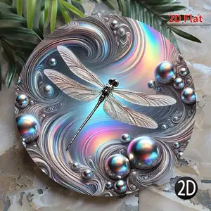 2D Flat Dragonfly Themed Round Iron Wall Art Plaque Indoor Home Decor Perfect for Living Room Bedroom Garage Cafe Wall Decorations